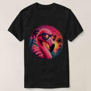 Retro 80s Neon Flamingo Sunset Sunglasses T-Shirt