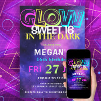 Retro 80s neon glow in the dark Sweet 16 party