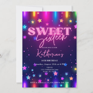 Retro 80s Neon Laser Glow Sweet 16 Sixteen Invitation