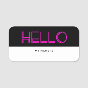 Retro 80s neon lights Hello my name is Dry erase Name Tag