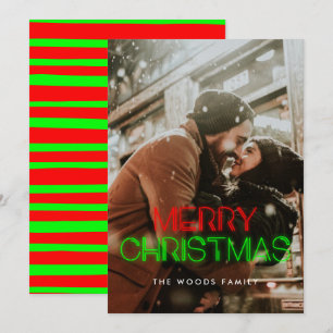 Retro 80s Neon Lights Merry Christmas Photo Holiday Card