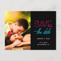 Retro 80s Neon lights Save the date photo