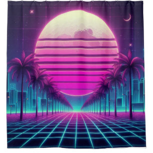 retro, 80s neon moon/palms