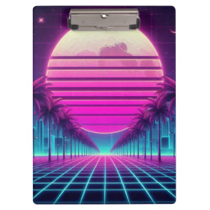 retro, 80s neon moon/palms clipboard
