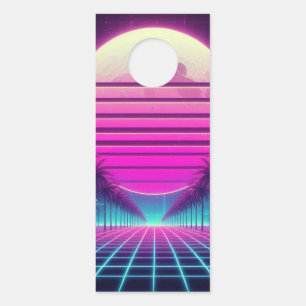 retro, 80s neon moon/palms door hanger