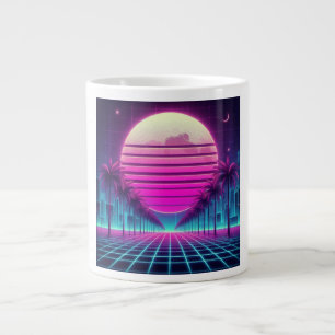 retro, 80s neon moon/palms large coffee mug