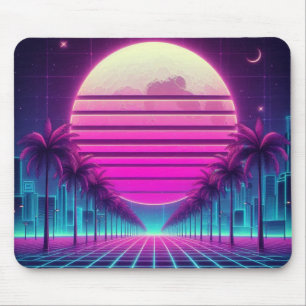 retro, 80s neon moon/palms mouse pad