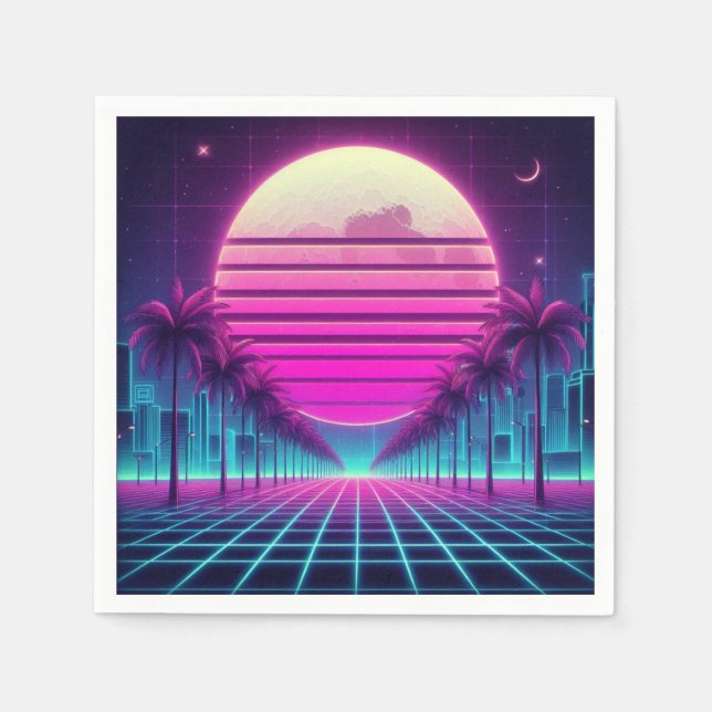 retro, 80s neon moon/palms napkin (Front)
