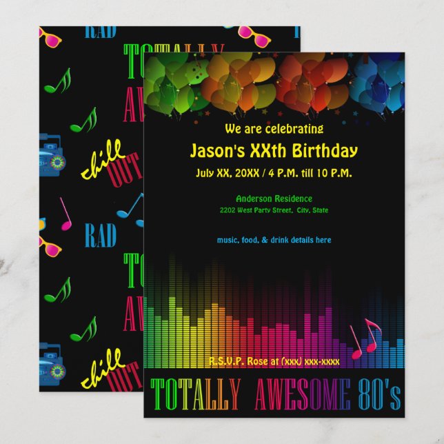 Retro 80's Neon Party Invitation (Front/Back)