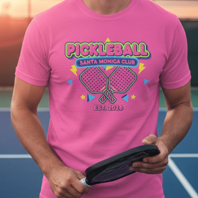 Retro 80s Neon Pickleball Club Personalized  T-Shirt (Creator Uploaded)