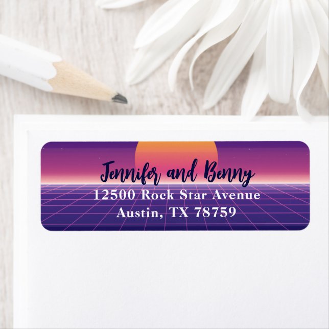 Retro 80s Neon Purple Sunset Return Address (Insitu)