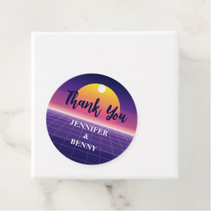 Retro 80s Neon Purple Synthwave Sunset Thank You Favour Tags