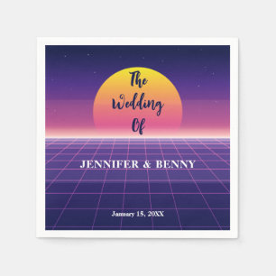 Retro 80s Neon Purple Synthwave Sunset Wedding Napkin