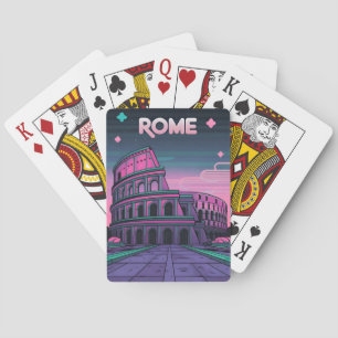 Retro 80s Neon Synthwave Colosseum Rome Playing Cards