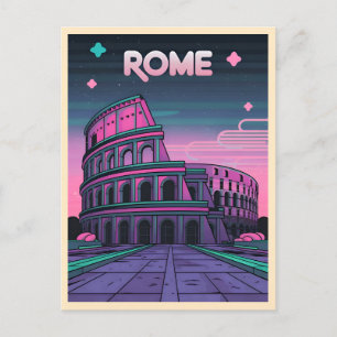 Retro 80s Neon Synthwave Colosseum Rome Postcard