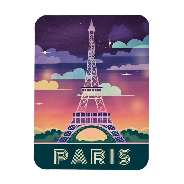 Retro 80s Neon Synthwave Eiffel Tower Paris France Magnet (Vertical)