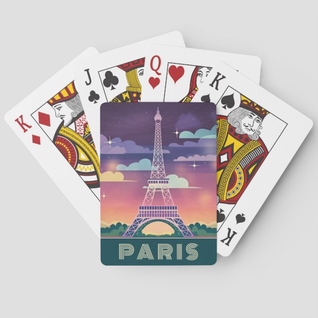 Retro 80s Neon Synthwave Eiffel Tower Paris France Playing Cards (Back)