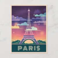Retro 80s Neon Synthwave Eiffel Tower Paris France