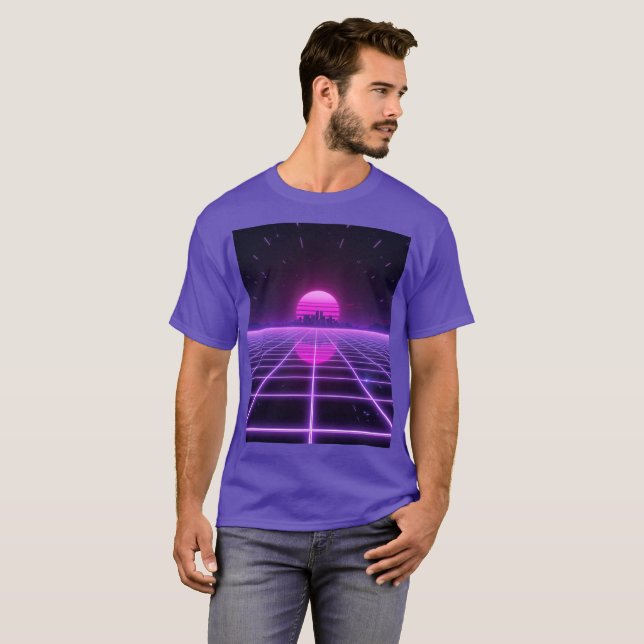 Retro 80s Neon Synthwave Grid Infinity Aesthetic T T-Shirt (Front Full)