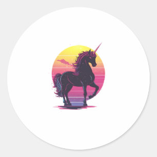 Retro 80s Neon Unicorn (1) Classic Round Sticker
