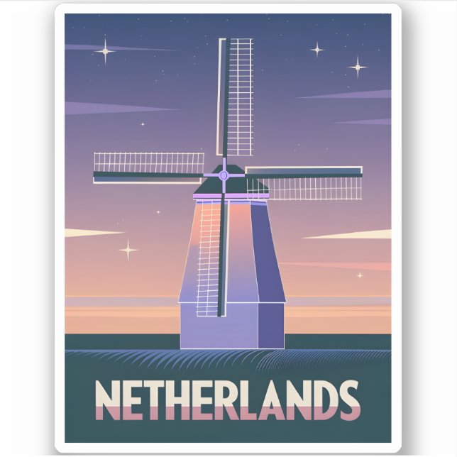 Retro 80s Neon Vaporwave Netherlands Windmill Post (Front)