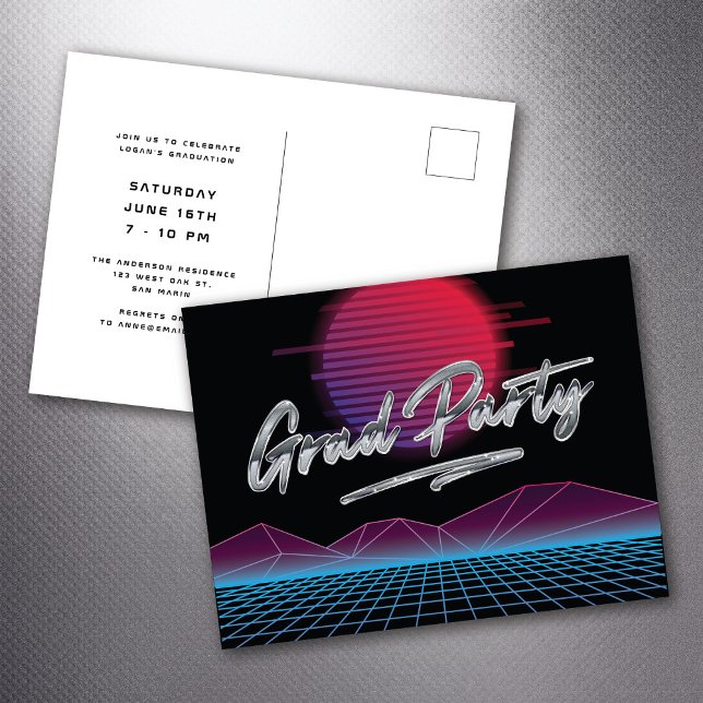 Retro 80's New Wave Graduation Grad Party Invite Postcard (Creator Uploaded)