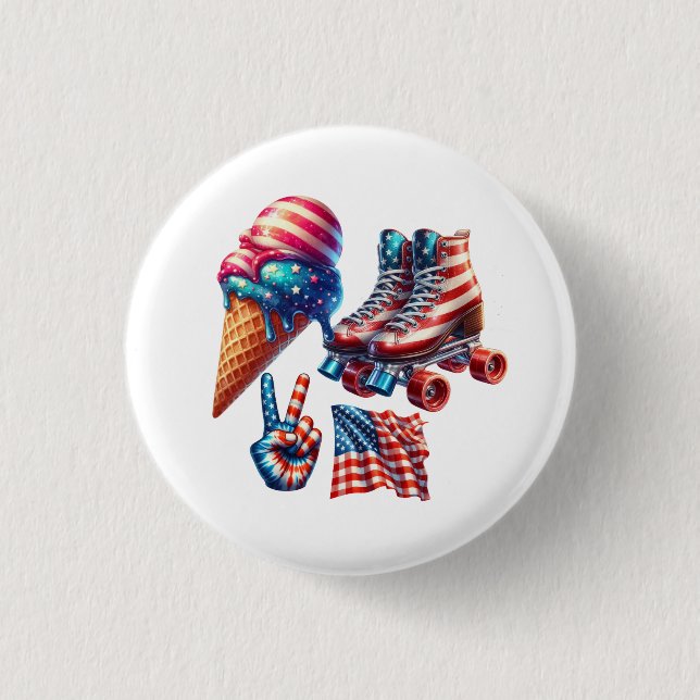 Retro 80's Patriot Flag 1 Inch Round Button (Front)