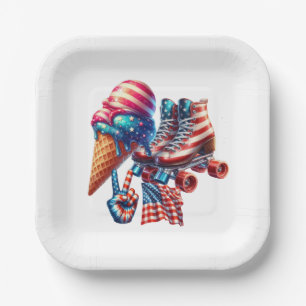 Retro 80's Patriot Flag Paper Plate