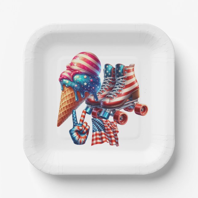 Retro 80's Patriot Flag Paper Plate (Front)