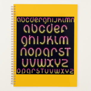 Retro 80s Pink and Yellow Glowing Neon Alphabet Planner