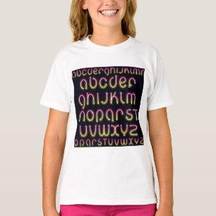 Retro 80s Pink and Yellow Glowing Neon Alphabet T-Shirt