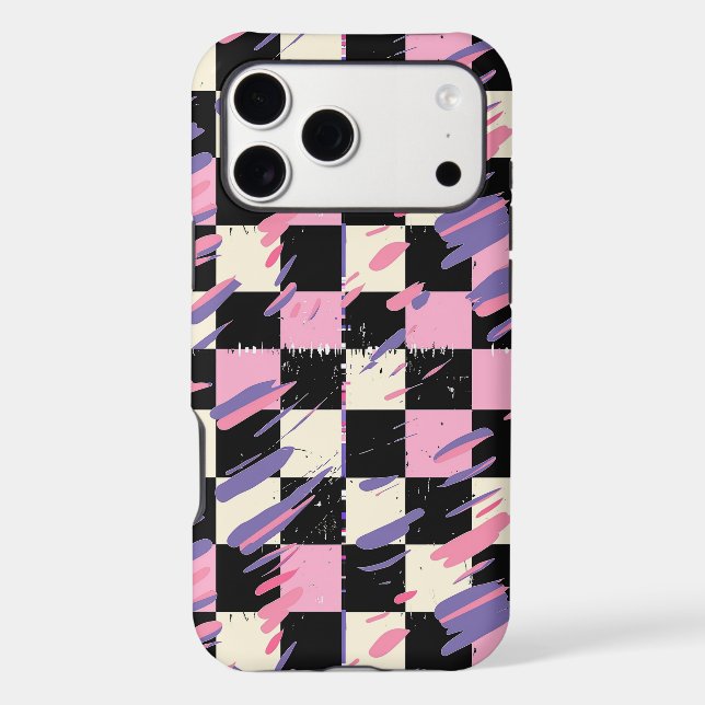 Retro 80s Pink Purple Checkered iPhone Samsung (Verso)