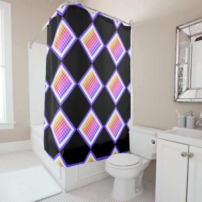 Retro 80s Pixelated Cube Diamonds Rainbow (In Situ)