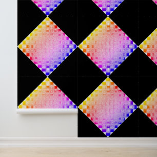 Retro 80s Pixelated Glass Cube Chequerboard Square Wallpaper