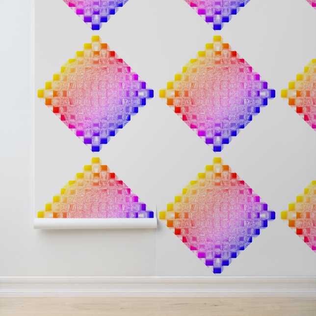 Retro 80s Pixelated Glass Cube Chequerboard Square Wallpaper (Application)