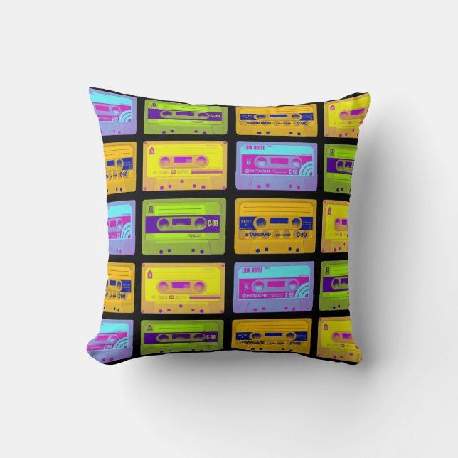 Retro 80s Pop Art Cassette Tapes Throw Pillow (Front)
