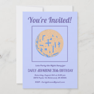 Retro 80s Purple Blue Yellow Disco 30th Birthday Invitation