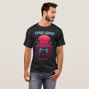 Retro 80s Rad Dad Synthwave Car Neon Grid Gift for T-Shirt