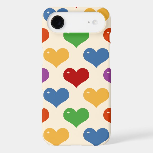 Retro 80s rainbow multi bubble hearts pattern case (Back)