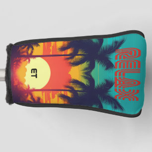 Retro 80s 'RELAX' Tropical Sunset Putter  Golf Head Cover