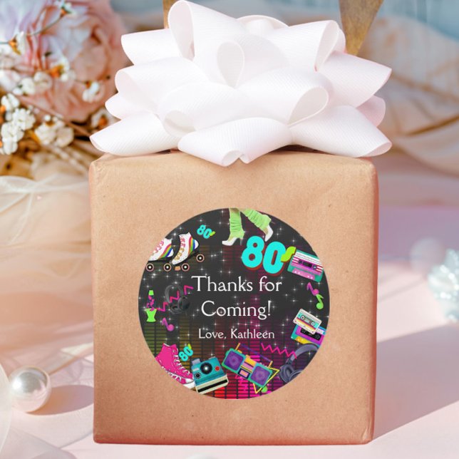 Retro 80's, Retro, Thank You Classic Round Sticker (Creator Uploaded)