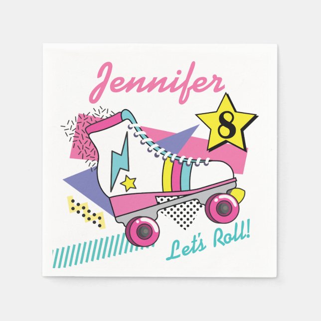 Retro 80's Roller Skate Party Birthday Napkin (Front)