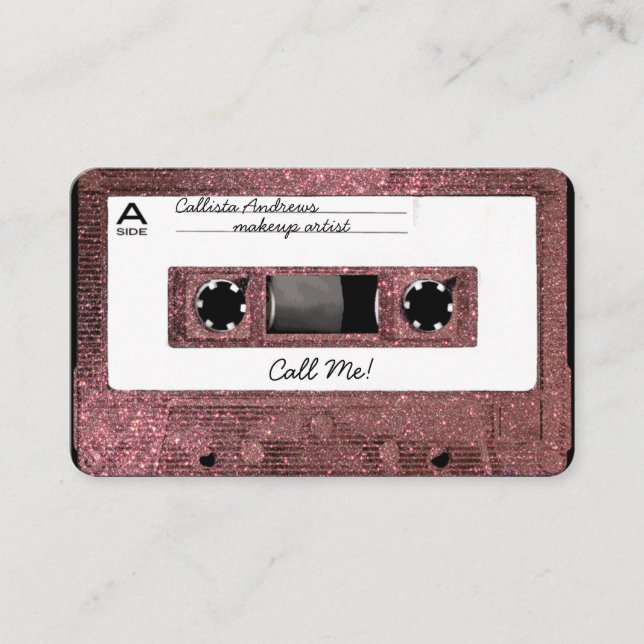 Retro 80's Rose Gold Glitter Cassette Tape Mixtape Business Card (Front)