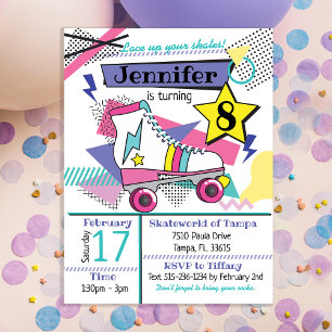 Retro 80's Skate Party Anniversaire Invitation