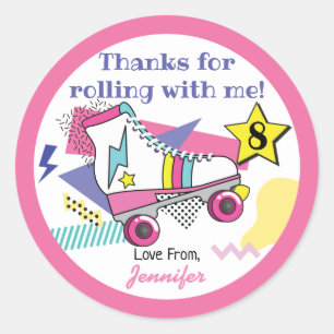 Retro 80's Skate Party Birthday Thank you Classic Round Sticker