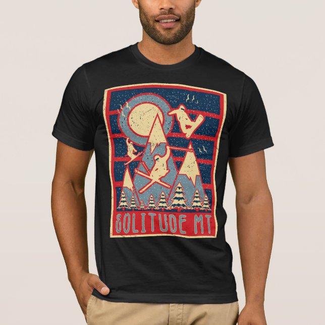 Retro 80s Solitude Mountain Ski Adventure T-Shirt (Front)