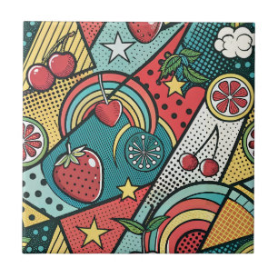 Retro 80s Strawberry Pop Art Comic Book Pattern Tile