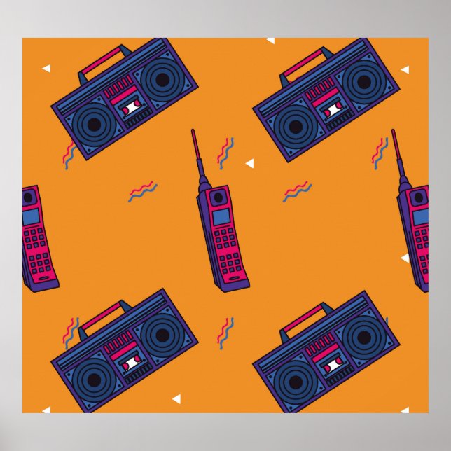 Retro 80s style background, colourful. poster (Front)