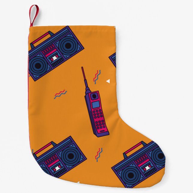 Retro 80s style background, colourful. small christmas stocking (Front)