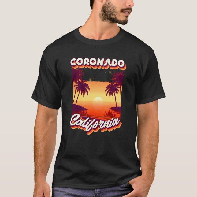 Retro 80's Style Coronado Palm Tree California Sur T-Shirt (Front)